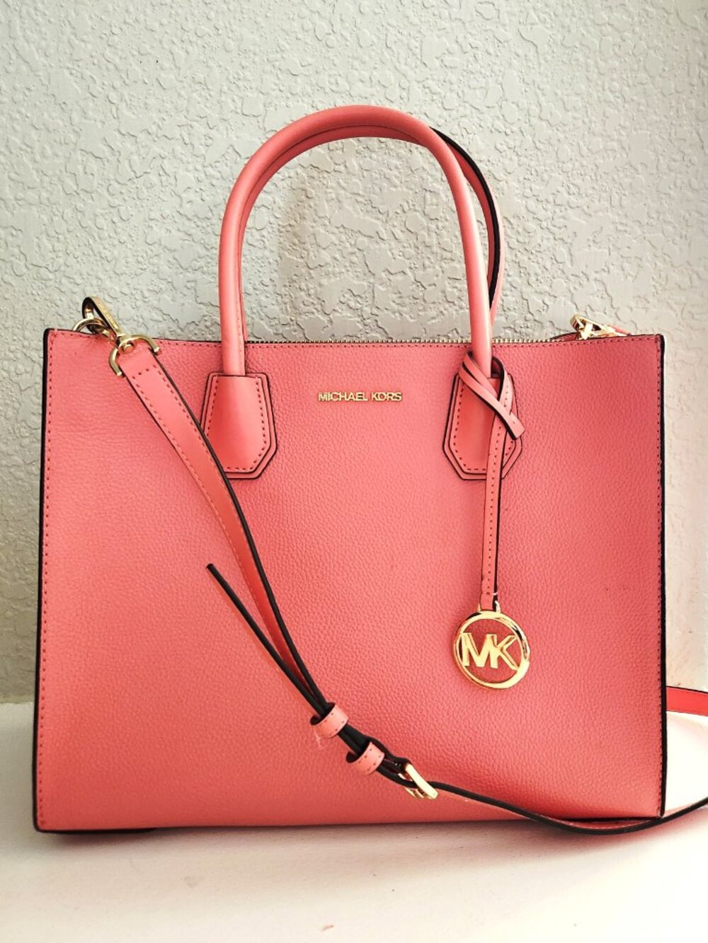 Euc Michael Kors Mercer Coral Leather Shoulder Bag Purse